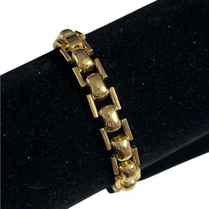 Gold Tone Polished Link 7” Bracelet Vintage Retro Preowned